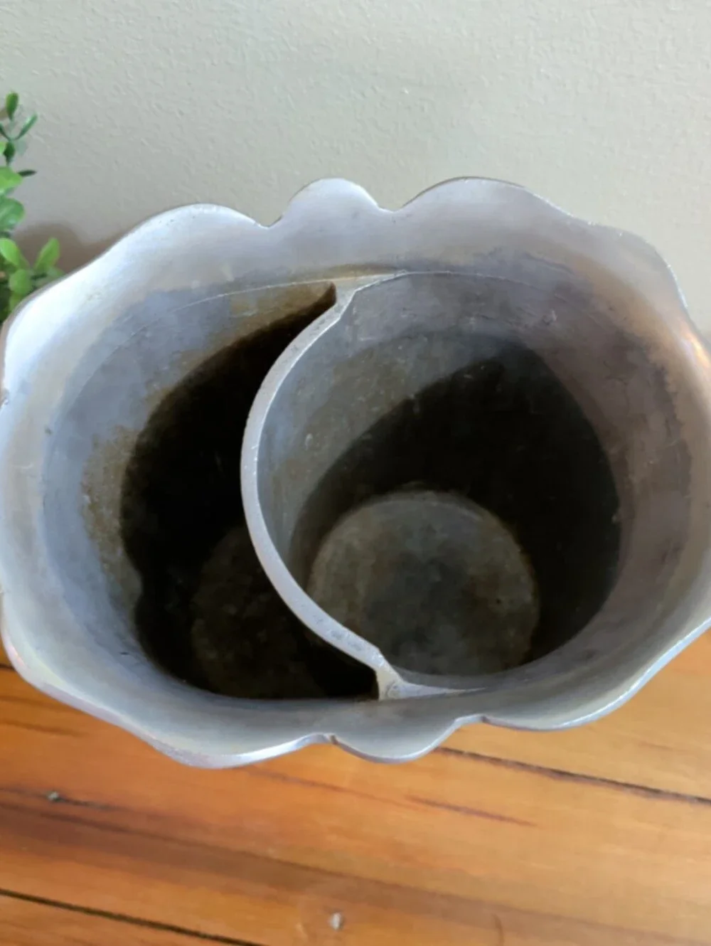 Victorian-style wine cooler made of cast aluminum with a pewter glo